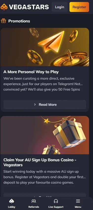 Vegastars Casino mobile browser promotions with bonus offers